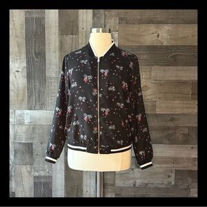 Torrid 1 black satin bomber jacket floral bicycle lightweight feminine coastal